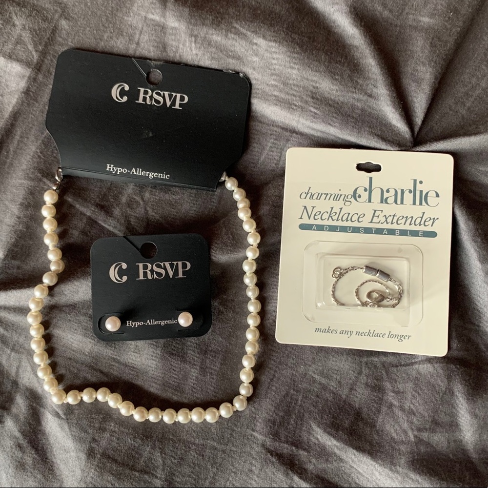 Charming Charlie Ivory Pearl Necklace & Earrings